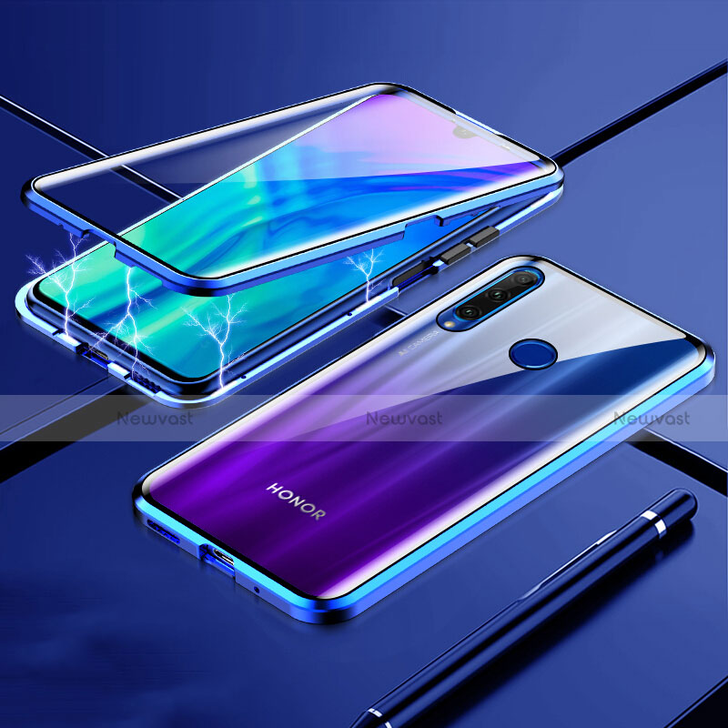 Luxury Aluminum Metal Frame Mirror Cover Case 360 Degrees T07 for Huawei P Smart+ Plus (2019) Blue