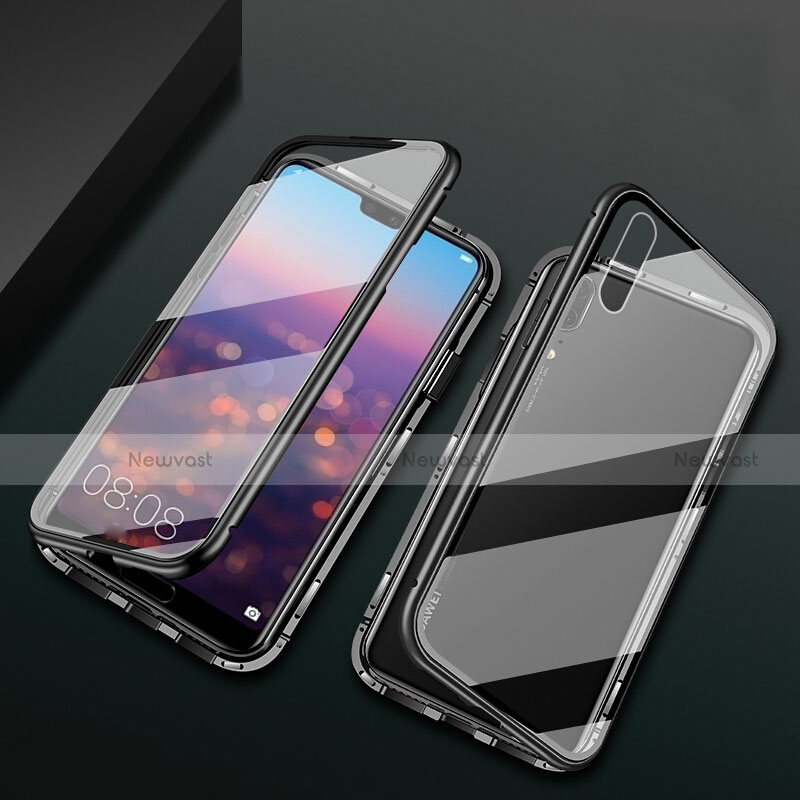 Luxury Aluminum Metal Frame Mirror Cover Case 360 Degrees T07 for Huawei P20 Black