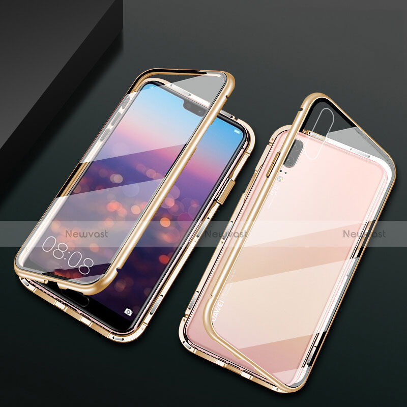 Luxury Aluminum Metal Frame Mirror Cover Case 360 Degrees T07 for Huawei P20 Gold