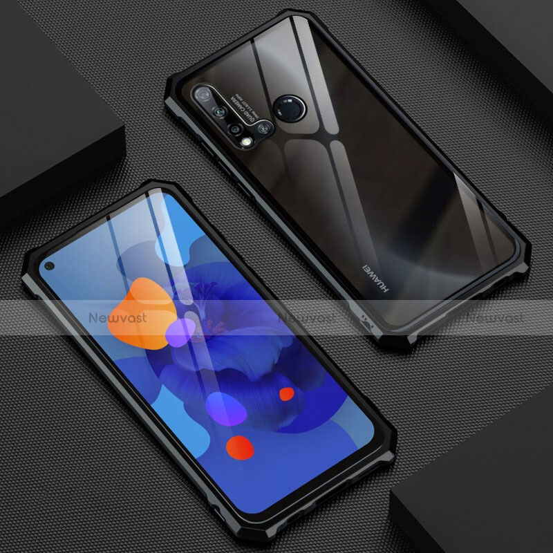 Luxury Aluminum Metal Frame Mirror Cover Case 360 Degrees T07 for Huawei P20 Lite (2019) Black