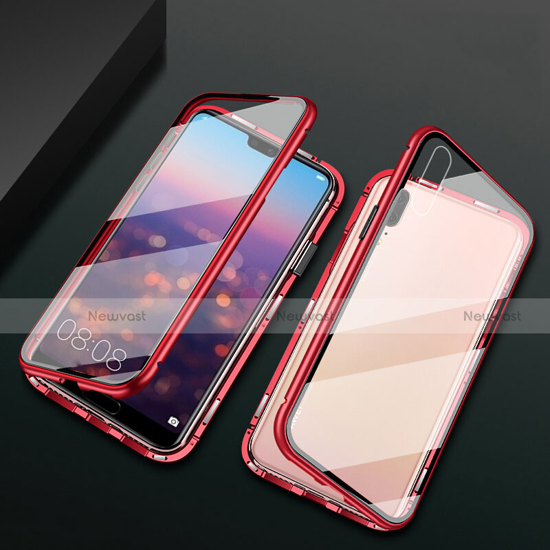 Luxury Aluminum Metal Frame Mirror Cover Case 360 Degrees T07 for Huawei P20 Red