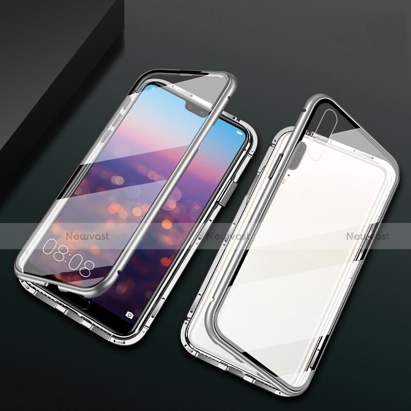 Luxury Aluminum Metal Frame Mirror Cover Case 360 Degrees T07 for Huawei P20 Silver