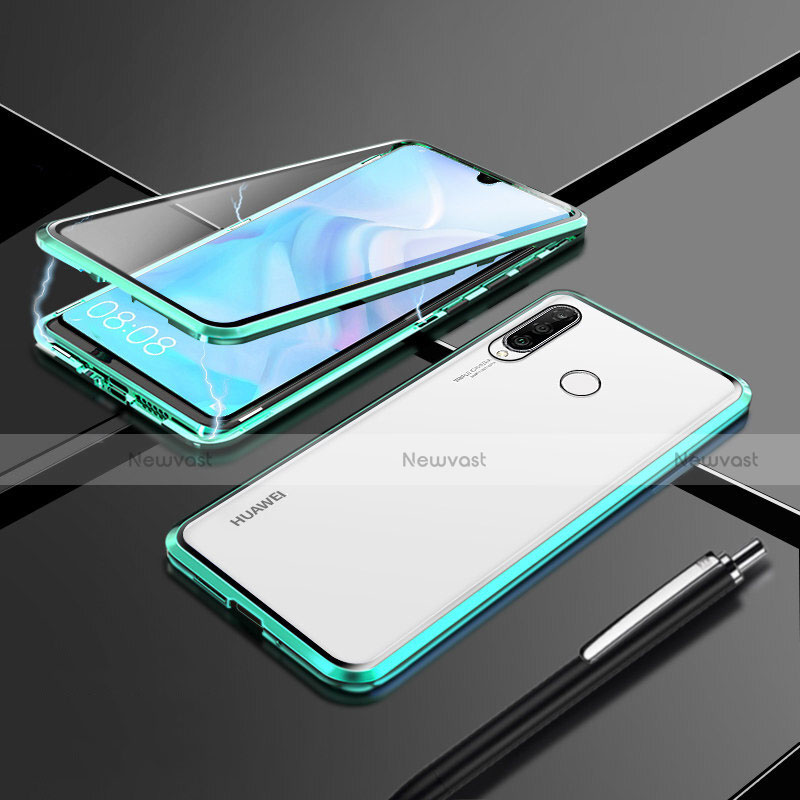 Luxury Aluminum Metal Frame Mirror Cover Case 360 Degrees T07 for Huawei P30 Lite XL Green