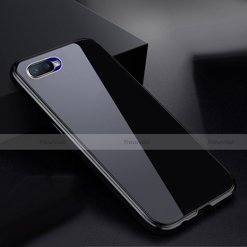 Luxury Aluminum Metal Frame Mirror Cover Case 360 Degrees T07 for Oppo K1 Black