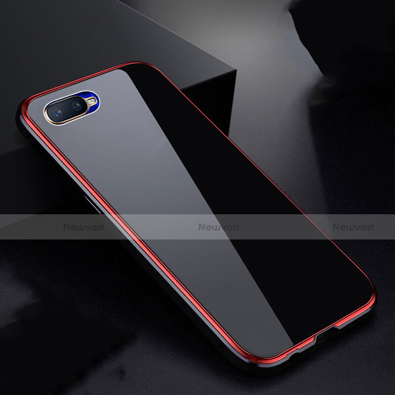 Luxury Aluminum Metal Frame Mirror Cover Case 360 Degrees T07 for Oppo K1 Red