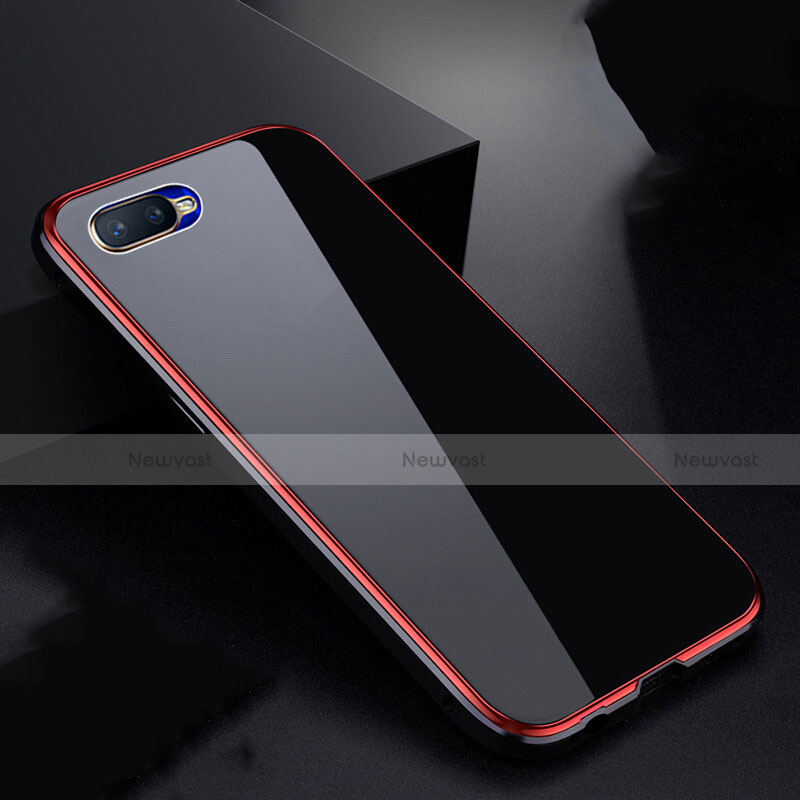 Luxury Aluminum Metal Frame Mirror Cover Case 360 Degrees T07 for Oppo R17 Neo Red