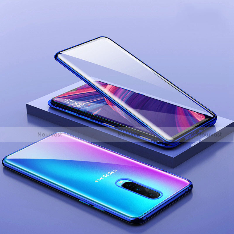 Luxury Aluminum Metal Frame Mirror Cover Case 360 Degrees T07 for Oppo R17 Pro Blue