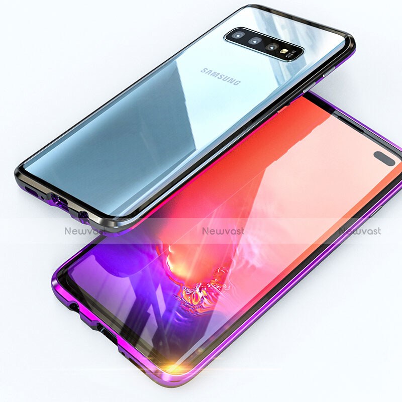 Luxury Aluminum Metal Frame Mirror Cover Case 360 Degrees T07 for Samsung Galaxy S10 Plus Purple and Blue