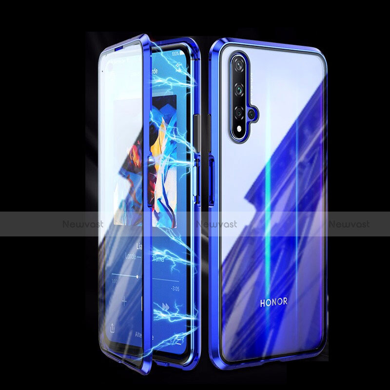 Luxury Aluminum Metal Frame Mirror Cover Case 360 Degrees T08 for Huawei Honor 20S Blue