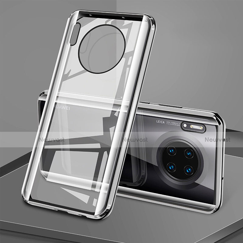 Luxury Aluminum Metal Frame Mirror Cover Case 360 Degrees T08 for Huawei Mate 30 5G Silver