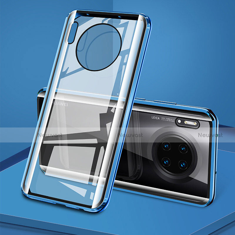 Luxury Aluminum Metal Frame Mirror Cover Case 360 Degrees T08 for Huawei Mate 30 Blue