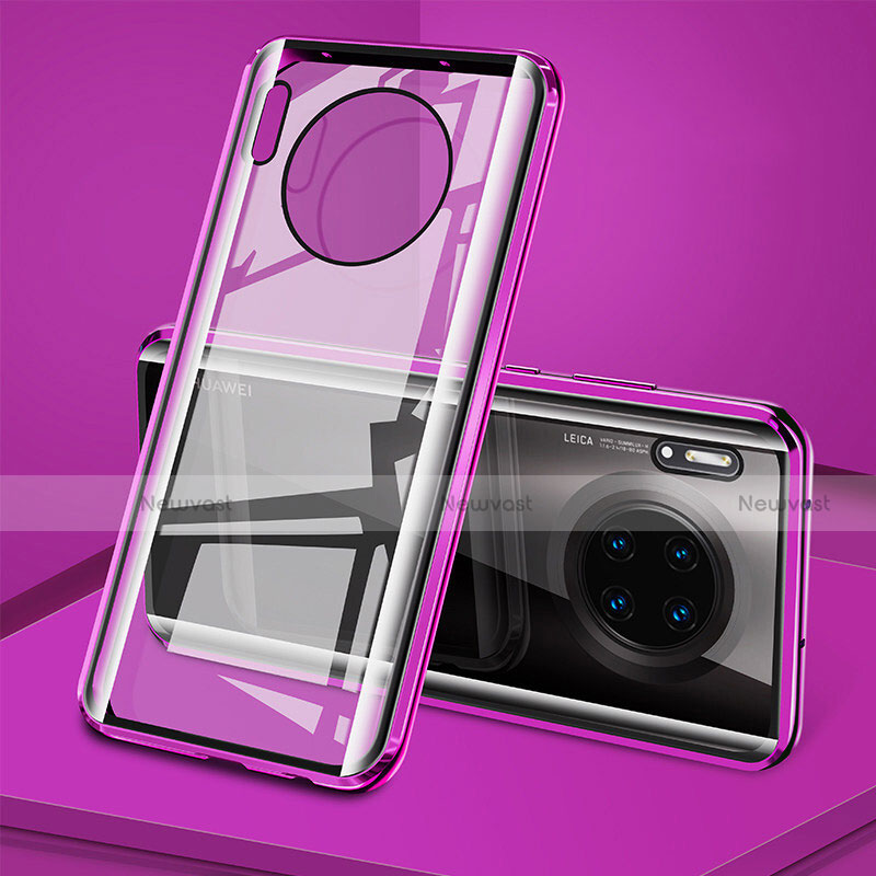 Luxury Aluminum Metal Frame Mirror Cover Case 360 Degrees T08 for Huawei Mate 30 Pro Purple