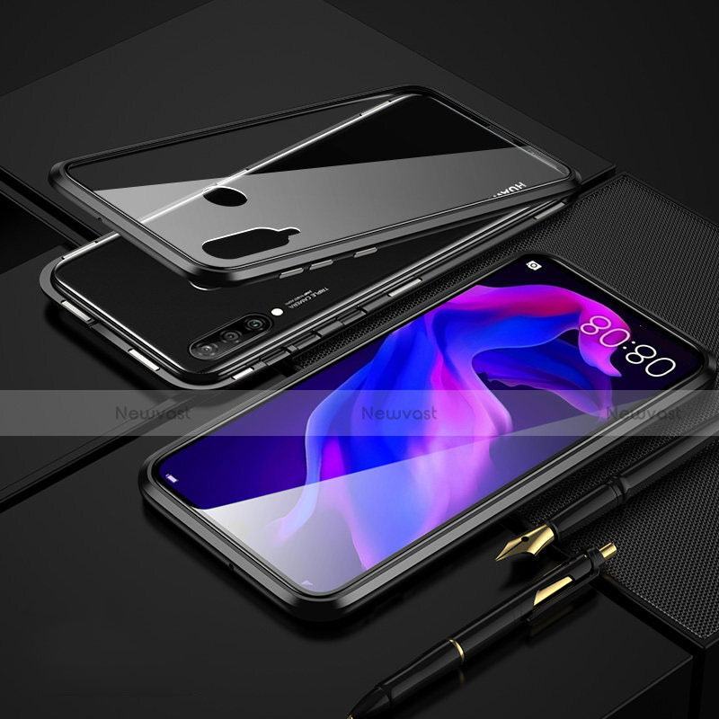 Luxury Aluminum Metal Frame Mirror Cover Case 360 Degrees T08 for Huawei Nova 4e Black