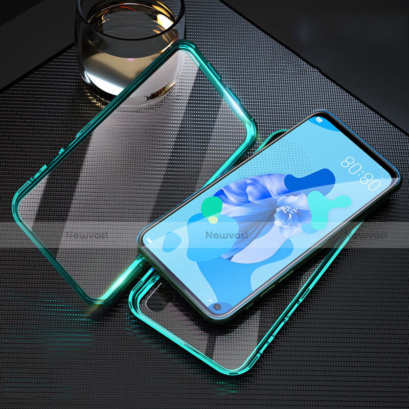 Luxury Aluminum Metal Frame Mirror Cover Case 360 Degrees T08 for Huawei Nova 5i Cyan