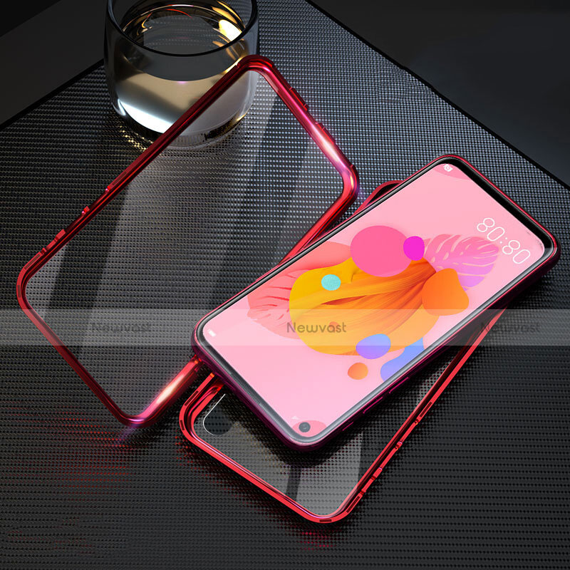 Luxury Aluminum Metal Frame Mirror Cover Case 360 Degrees T08 for Huawei Nova 5i Red