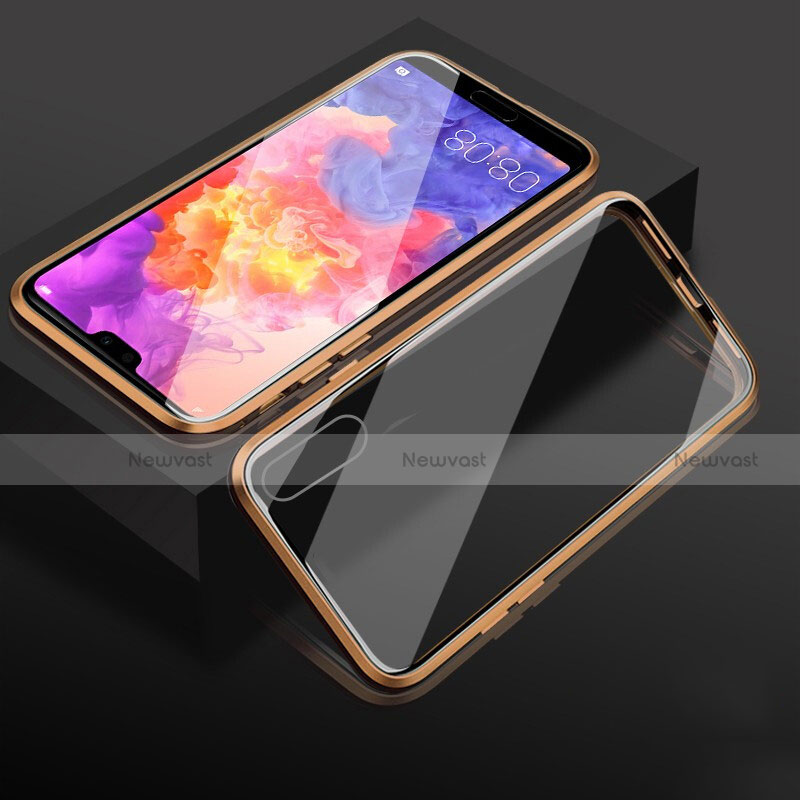 Luxury Aluminum Metal Frame Mirror Cover Case 360 Degrees T08 for Huawei P20 Gold