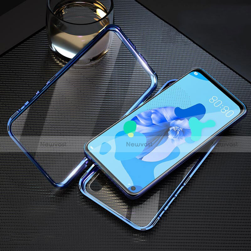 Luxury Aluminum Metal Frame Mirror Cover Case 360 Degrees T08 for Huawei P20 Lite (2019) Blue