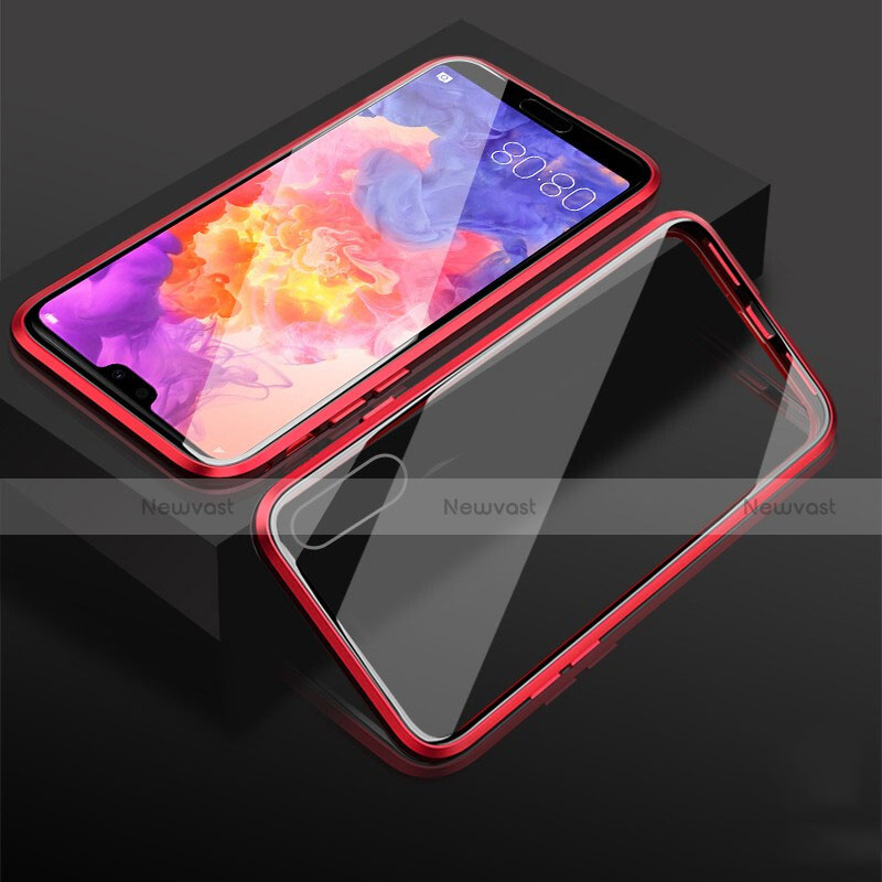 Luxury Aluminum Metal Frame Mirror Cover Case 360 Degrees T08 for Huawei P20 Red