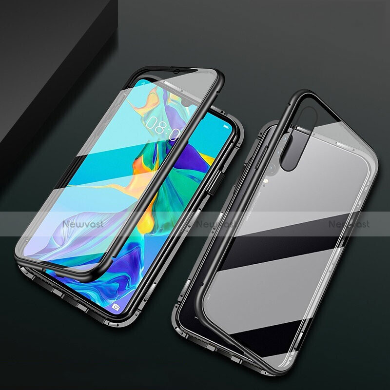 Luxury Aluminum Metal Frame Mirror Cover Case 360 Degrees T08 for Huawei P30 Black