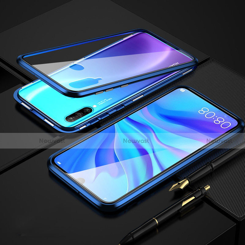 Luxury Aluminum Metal Frame Mirror Cover Case 360 Degrees T08 for Huawei P30 Lite XL Blue