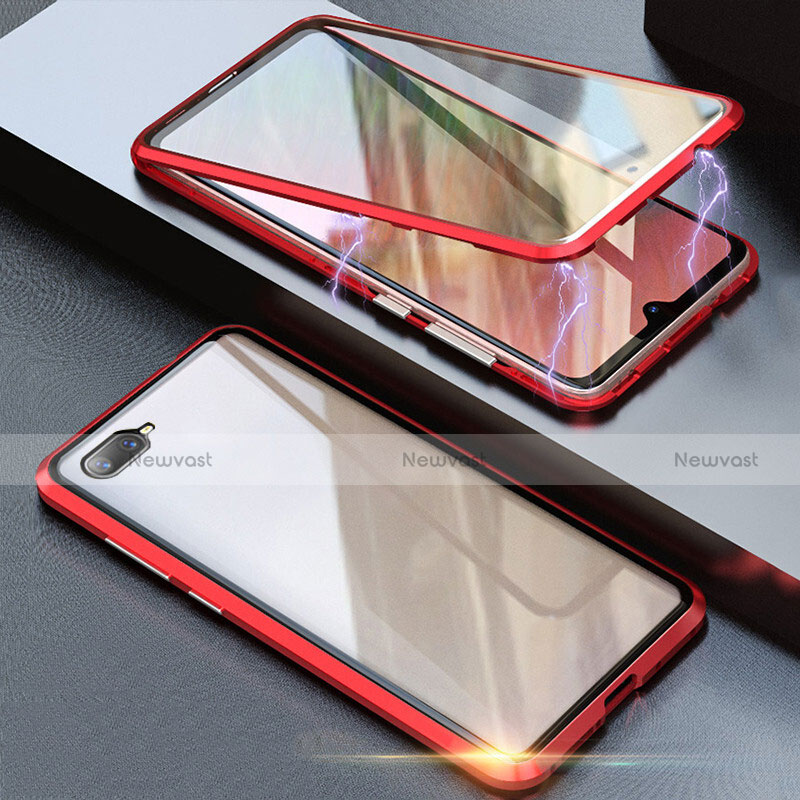 Luxury Aluminum Metal Frame Mirror Cover Case 360 Degrees T08 for Oppo K1 Red