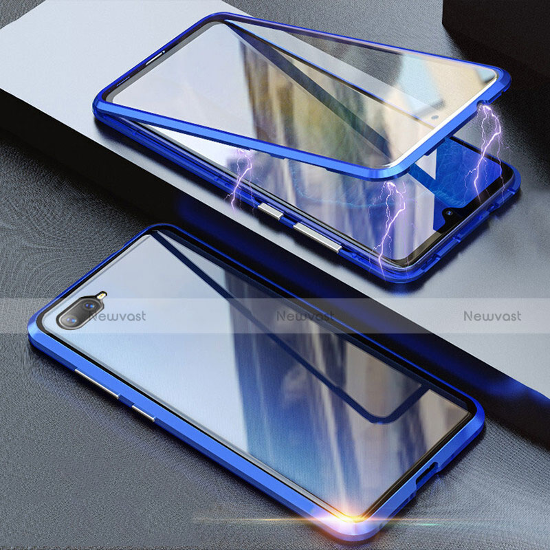 Luxury Aluminum Metal Frame Mirror Cover Case 360 Degrees T08 for Oppo R15X Blue