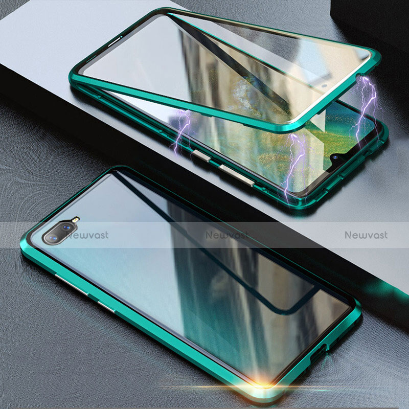 Luxury Aluminum Metal Frame Mirror Cover Case 360 Degrees T08 for Oppo R15X Green