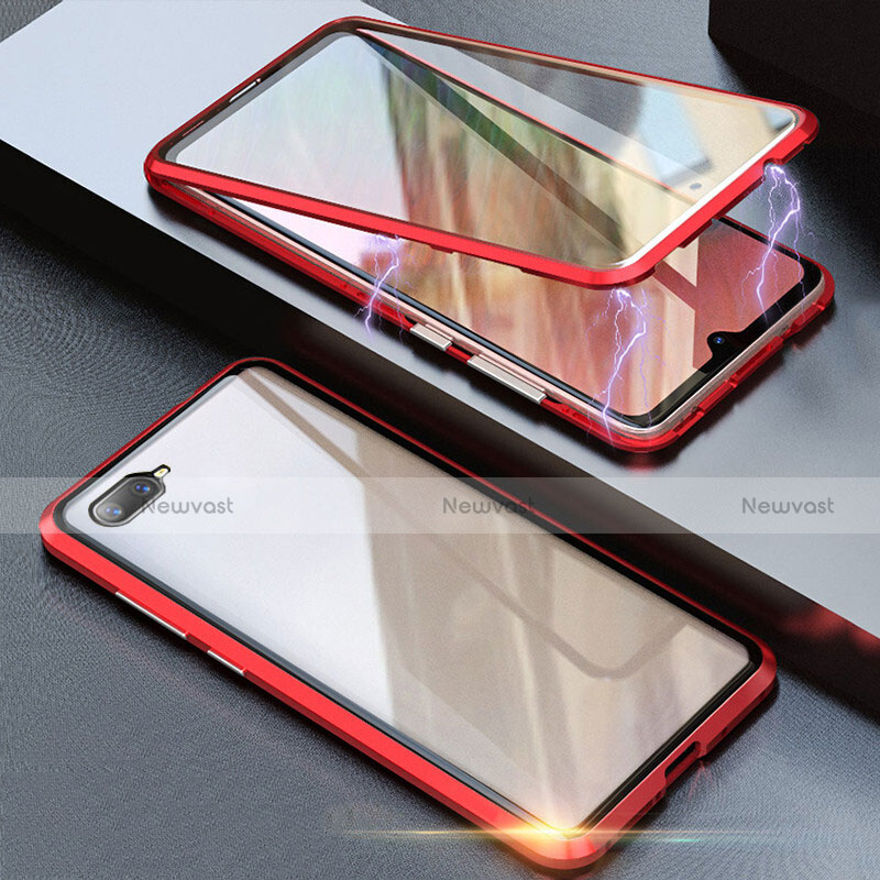 Luxury Aluminum Metal Frame Mirror Cover Case 360 Degrees T08 for Oppo R17 Neo Red