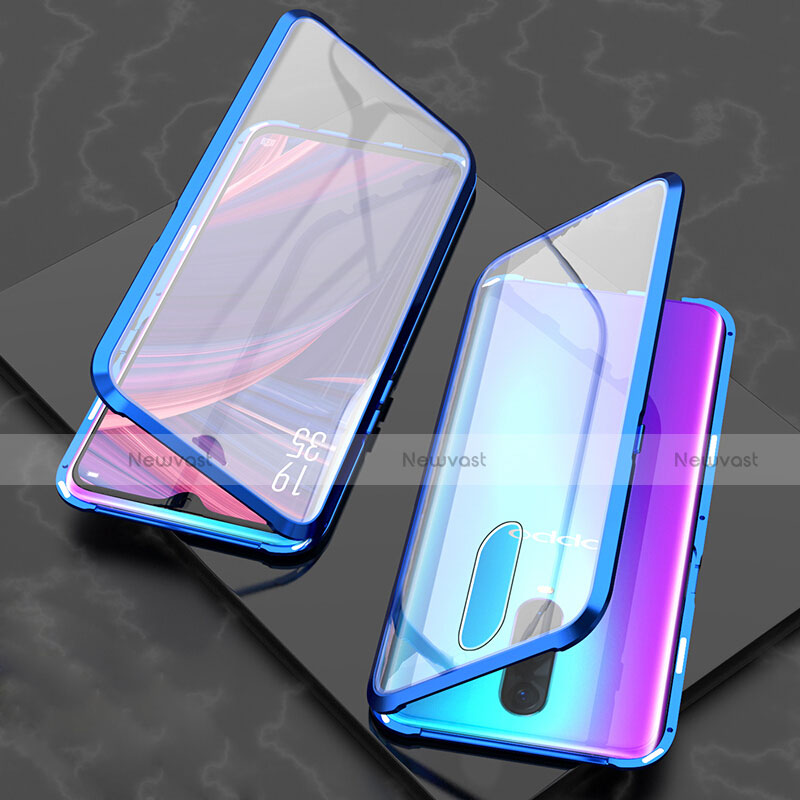 Luxury Aluminum Metal Frame Mirror Cover Case 360 Degrees T08 for Oppo R17 Pro Blue