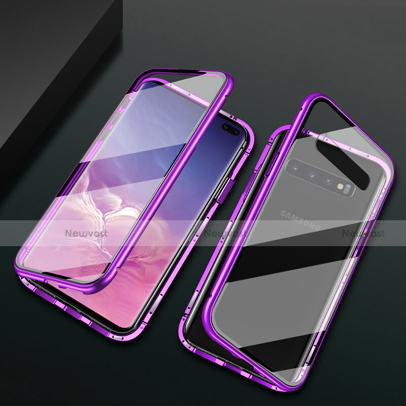 Luxury Aluminum Metal Frame Mirror Cover Case 360 Degrees T08 for Samsung Galaxy S10 Plus Purple