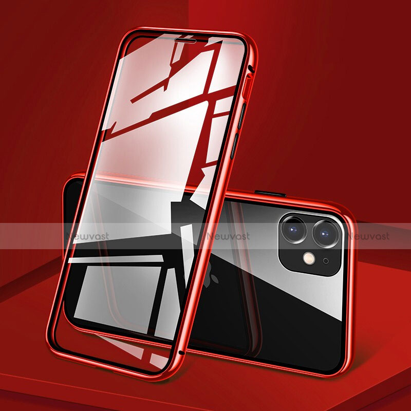 Luxury Aluminum Metal Frame Mirror Cover Case 360 Degrees T09 for Apple iPhone 11 Red