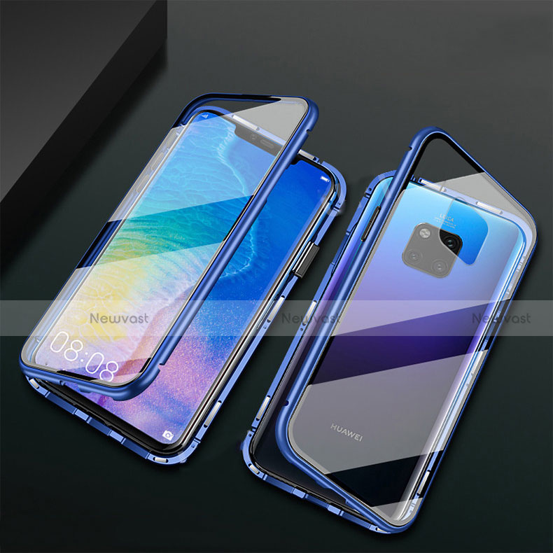 Luxury Aluminum Metal Frame Mirror Cover Case 360 Degrees T09 for Huawei Mate 20 Pro Blue