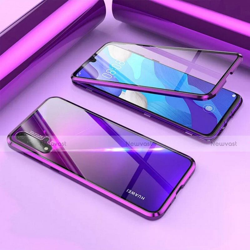 Luxury Aluminum Metal Frame Mirror Cover Case 360 Degrees T09 for Huawei Nova 5 Purple