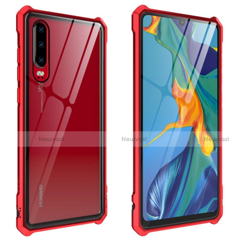 Luxury Aluminum Metal Frame Mirror Cover Case 360 Degrees T09 for Huawei P30 Red