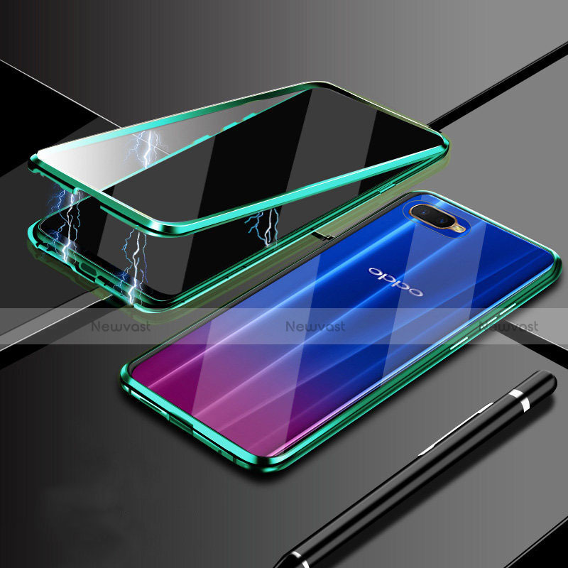 Luxury Aluminum Metal Frame Mirror Cover Case 360 Degrees T09 for Oppo K1 Green