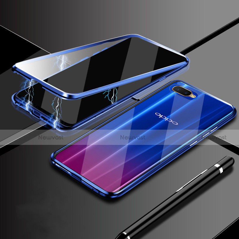 Luxury Aluminum Metal Frame Mirror Cover Case 360 Degrees T09 for Oppo R15X Blue