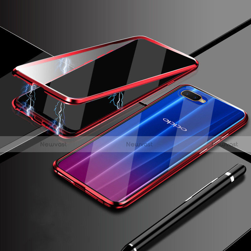 Luxury Aluminum Metal Frame Mirror Cover Case 360 Degrees T09 for Oppo R17 Neo Red