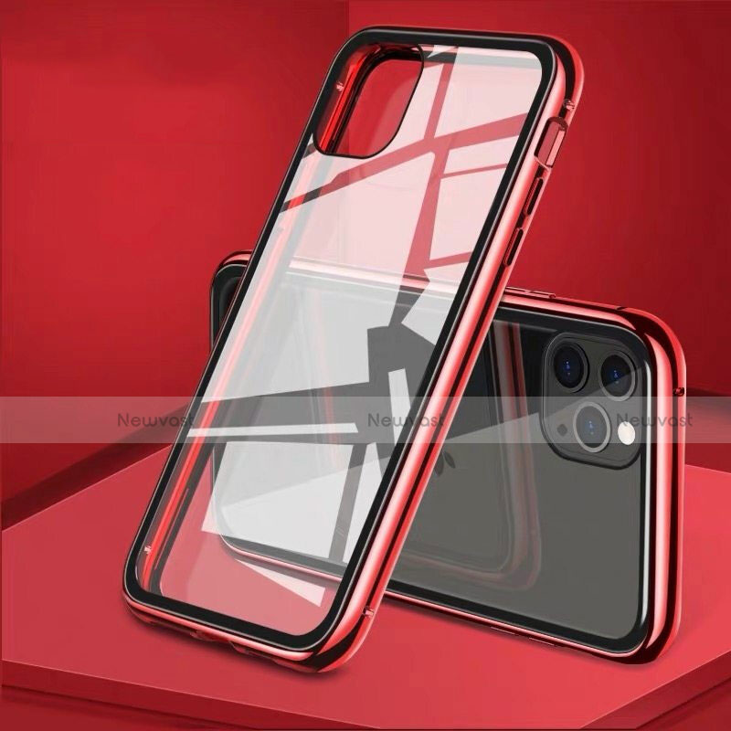 Luxury Aluminum Metal Frame Mirror Cover Case 360 Degrees T10 for Apple iPhone 11 Pro Max Red