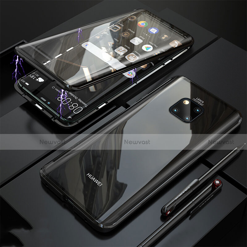 Luxury Aluminum Metal Frame Mirror Cover Case 360 Degrees T10 for Huawei Mate 20 Pro Black