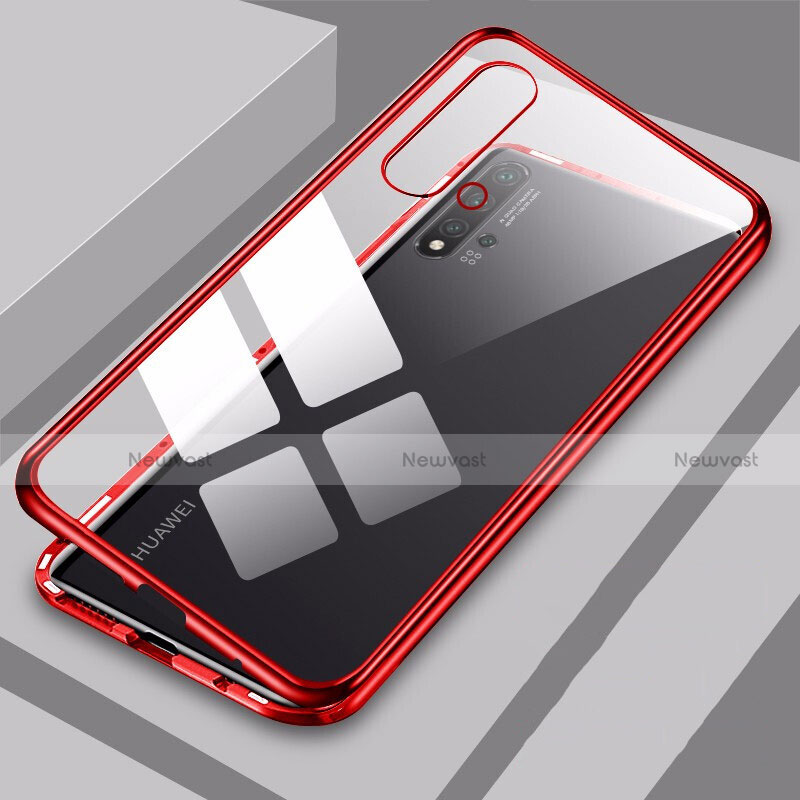 Luxury Aluminum Metal Frame Mirror Cover Case 360 Degrees T10 for Huawei Nova 5 Pro Red