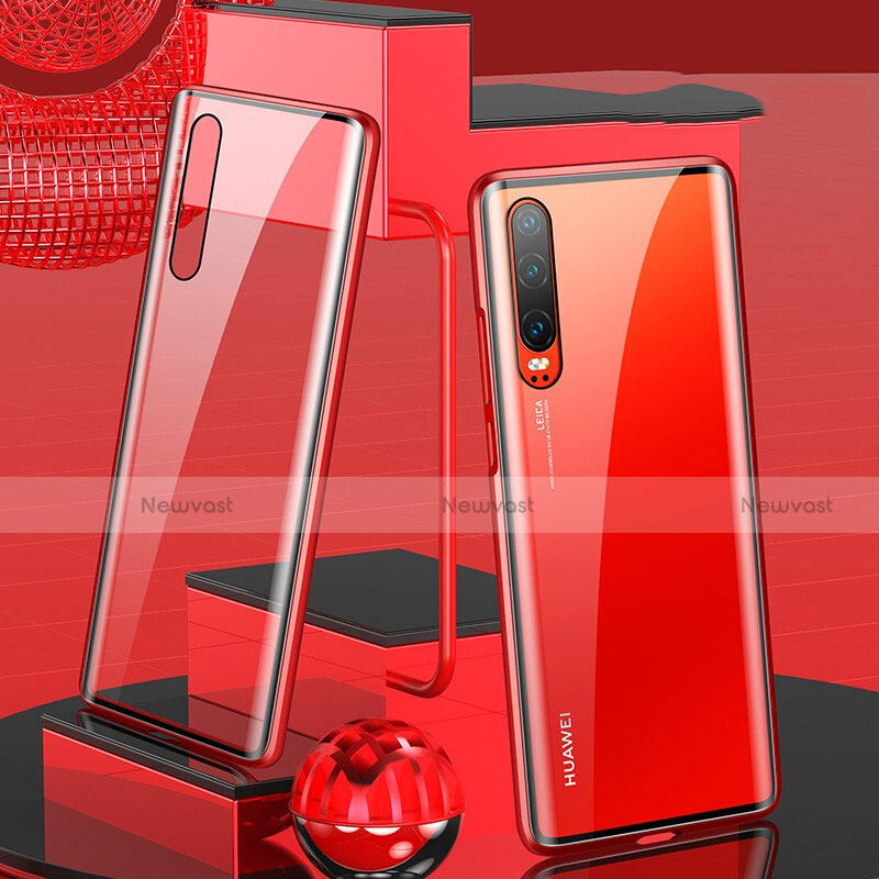 Luxury Aluminum Metal Frame Mirror Cover Case 360 Degrees T10 for Huawei P30 Red