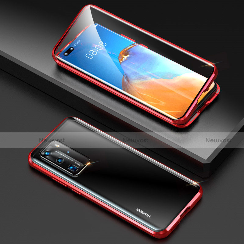 Luxury Aluminum Metal Frame Mirror Cover Case 360 Degrees T10 for Huawei P40 Pro Red