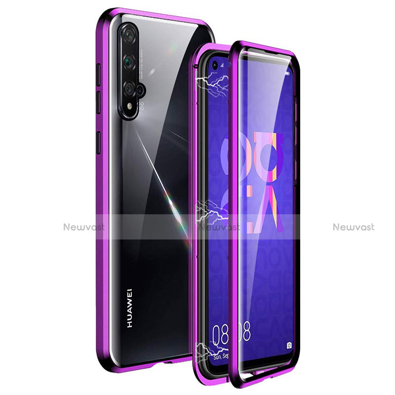 Luxury Aluminum Metal Frame Mirror Cover Case 360 Degrees T11 for Huawei Honor 20 Purple