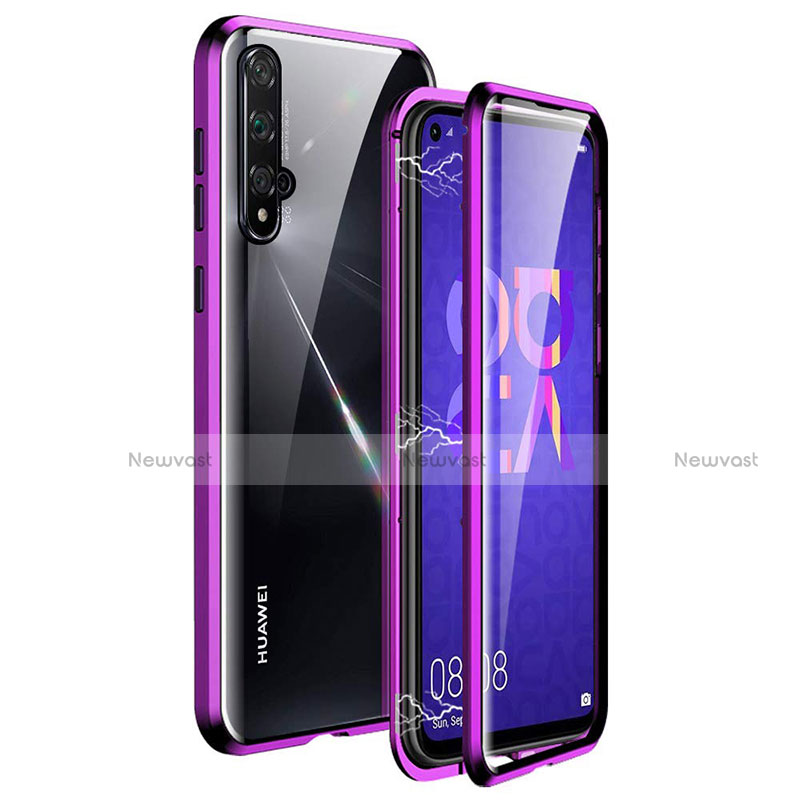 Luxury Aluminum Metal Frame Mirror Cover Case 360 Degrees T11 for Huawei Honor 20S Purple