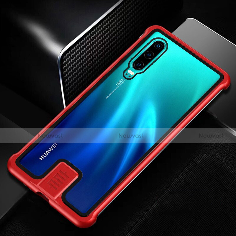 Luxury Aluminum Metal Frame Mirror Cover Case 360 Degrees T11 for Huawei P30 Red