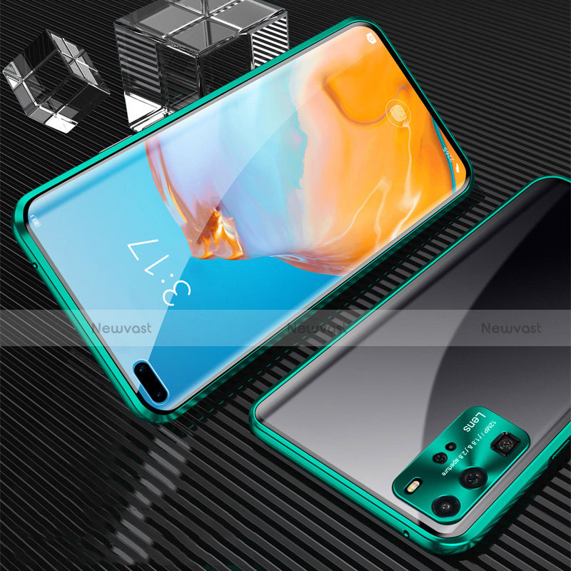 Luxury Aluminum Metal Frame Mirror Cover Case 360 Degrees T12 for Huawei P40 Pro Green