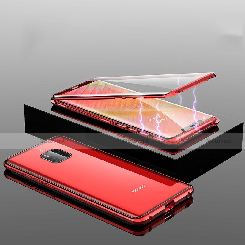 Luxury Aluminum Metal Frame Mirror Cover Case 360 Degrees T14 for Huawei Mate 20 Pro Red