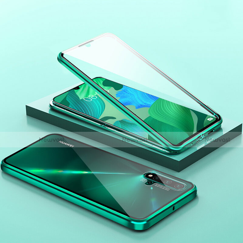 Luxury Aluminum Metal Frame Mirror Cover Case 360 Degrees T14 for Huawei Nova 5 Green