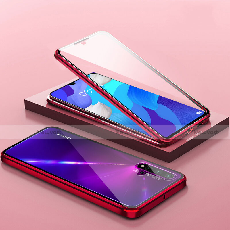 Luxury Aluminum Metal Frame Mirror Cover Case 360 Degrees T14 for Huawei Nova 5 Pro Red