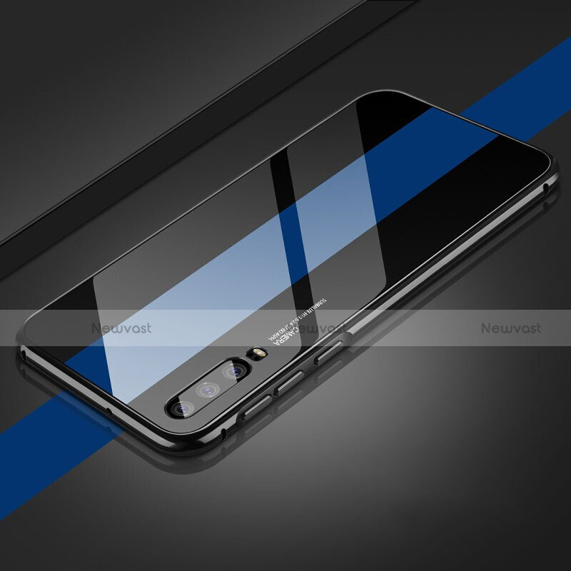 Luxury Aluminum Metal Frame Mirror Cover Case 360 Degrees T14 for Huawei P30 Blue and Black